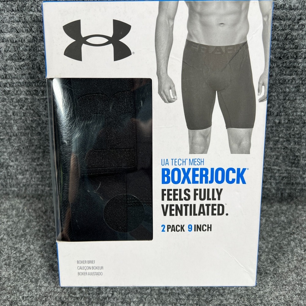 Under Armour Boxerjock Underwear 2 Pack Small 9" Inseam Black Tech Mesh New